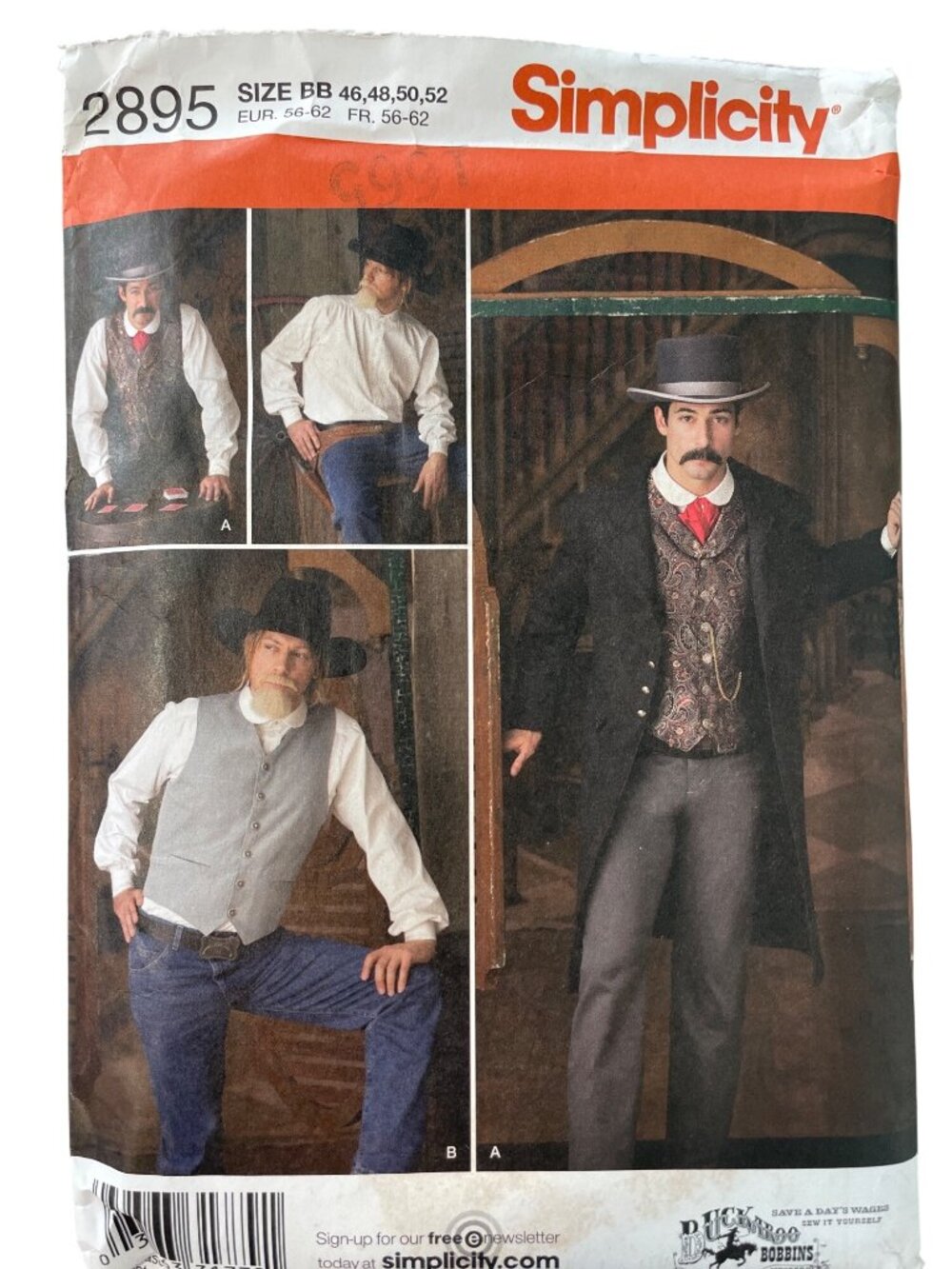 Simplicity 2895 Pattern Size 46-52 Mens Western Buckaroo Robins Cowboy UNCUT